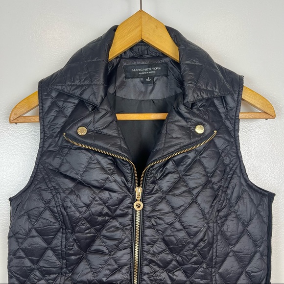 New Marc New York Andrew Mark Chic Jacket Vest Size Small Zip Up Black - Picture 2 of 16